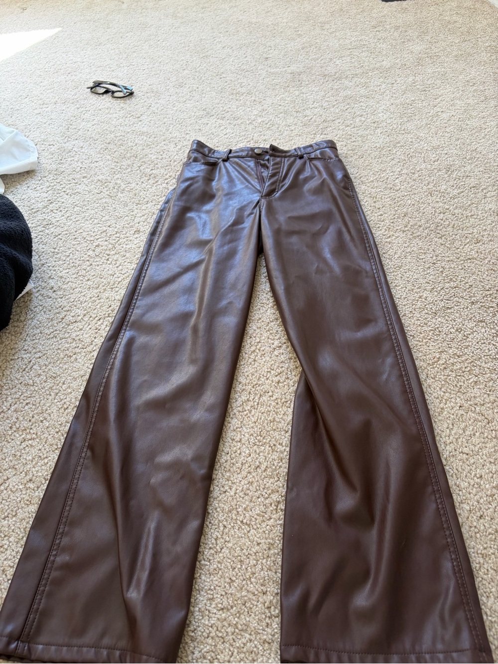Brown Faux Leather Wide-Leg Women’s Jeans